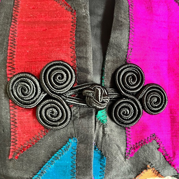 🌈VTG 80’s Geometric Color-Block 100% Silk Blazer Jacket: Size 10 - Picture 3 of 7